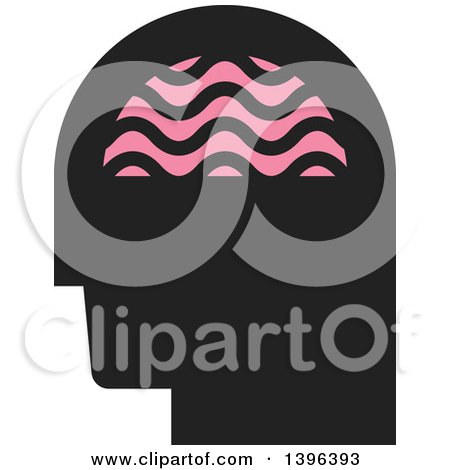 Clipart of a Black Silhouetted Man's Head with Visible Pink Brain - Royalty Free Vector Illustration by elena