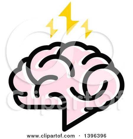 Clipart of a Pink Brain with Lightning Bolts - Royalty Free Vector Illustration by elena