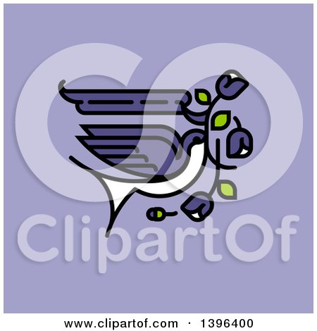 Clipart of a Tattoo Design of a Flying Purple Swallow with Flowers on Purple - Royalty Free Vector Illustration by elena