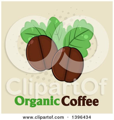 Clipart of Cartoon Coffee Beans and Leaves over Text on Halftone - Royalty Free Vector Illustration by Hit Toon