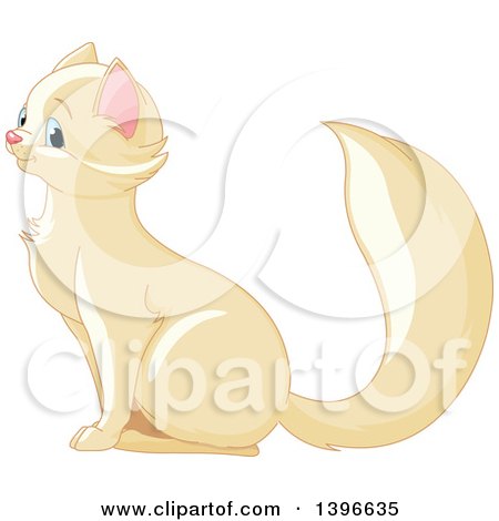 Clipart of a Happy Cute Beige Cat with Blue Eyes, Sitting and Facing Left - Royalty Free Vector Illustration by Pushkin