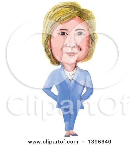 Clipart of a Caricature of Hillary Clinton Standing in a Suit - Royalty Free Vector Illustration by patrimonio