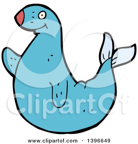 Clipart of a Cartoon Blue Seal - Royalty Free Vector Illustration by lineartestpilot