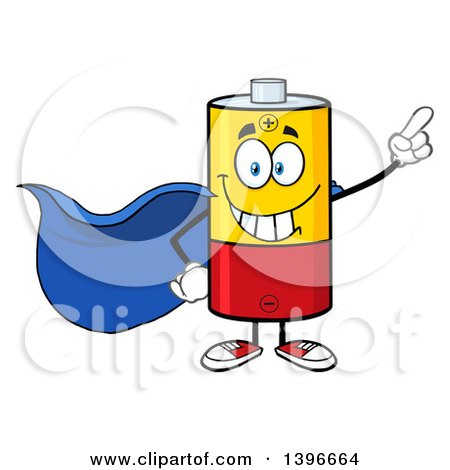 Clipart of a Cartoon Super Hero Battery Character Mascot - Royalty Free Vector Illustration by Hit Toon