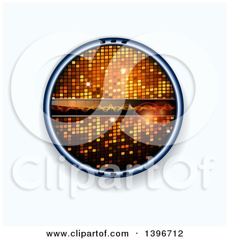 Clipart of a 3d Sound Wave and Disco Ball Button on White - Royalty Free Vector Illustration by elaineitalia