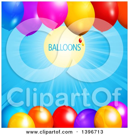 Clipart of a Background of 3d Colorful Party Balloons with a Sunny Sky - Royalty Free Vector Illustration by elaineitalia
