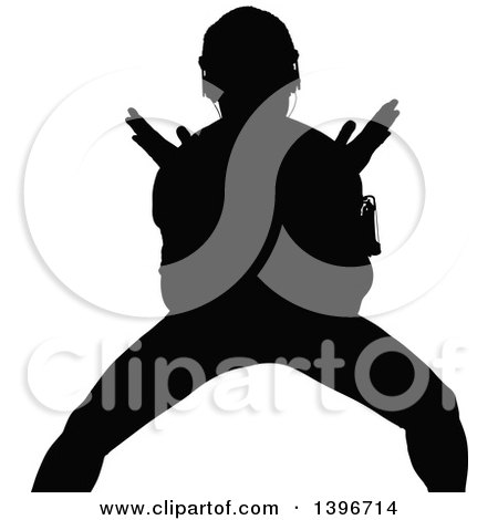 Clipart of a Black Sihhouetted Man Working out - Royalty Free Vector Illustration by dero