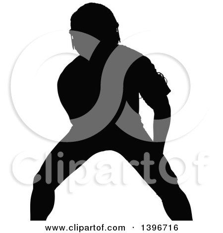 Clipart of a Black Sihhouetted Man Working Out, Doing Bicep Curls - Royalty Free Vector Illustration by dero
