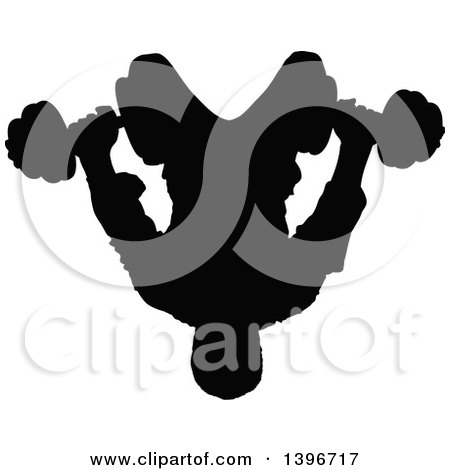 Clipart of a Black Sihhouetted Man Working Out, Doing Bench Chest Presses - Royalty Free Vector Illustration by dero