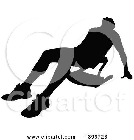 Clipart of a Black Sihhouetted Man Working Out, Doing Sit Ups - Royalty Free Vector Illustration by dero