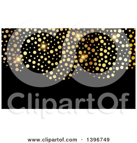 Clipart of a Background, Invitation or Business Card Design with Sparly Gold Dots on Black - Royalty Free Vector Illustration by KJ Pargeter