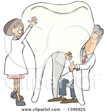Clipart of a Cartoon Caucasian Male and Female Dentist Holding up a Giant Tooth - Royalty Free Vector Illustration by djart
