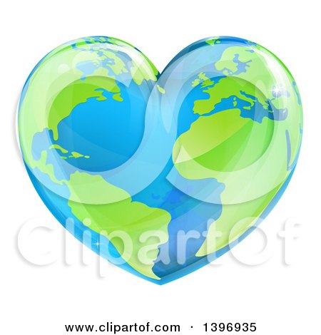 Clipart of an Earth Globe in the Shape of a Heart - Royalty Free Vector Illustration by AtStockIllustration