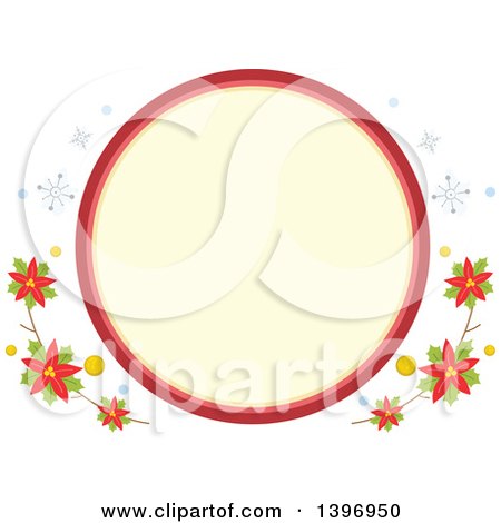 Clipart of a Circular Label Frame with Winter Snowflakes and Poinsettias - Royalty Free Vector Illustration by BNP Design Studio
