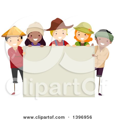 Clipart of a Group of Farmers Around a Blank Sign - Royalty Free Vector Illustration by BNP Design Studio