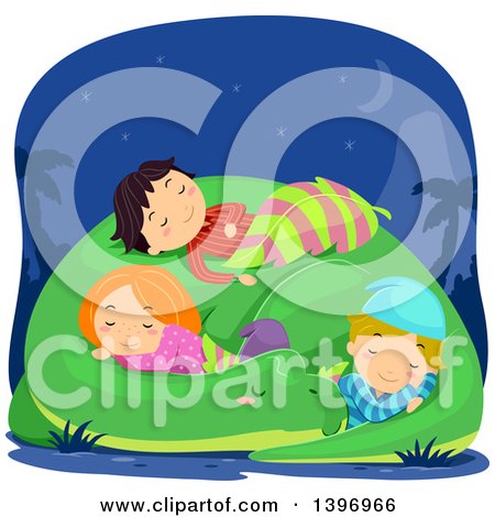 Clipart of a Group of Children Sleeping on a Dinosaur - Royalty Free Vector Illustration by BNP Design Studio