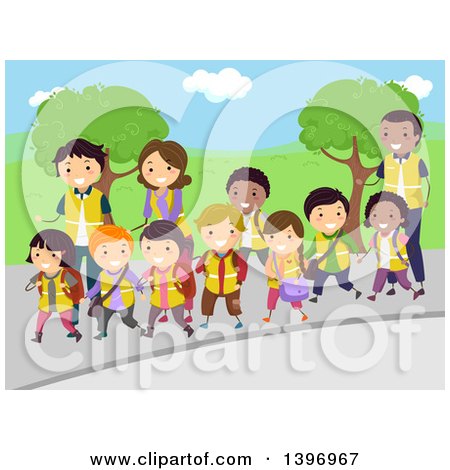 Clipart of a Group of Students Going on a Field Trip - Royalty Free Vector Illustration by BNP Design Studio