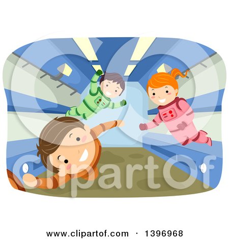 Clipart of Children Floating in Zero Gravity - Royalty Free Vector Illustration by BNP Design Studio