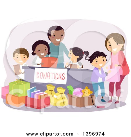 Clipart of a Group of Students Organizing a Donation Drive - Royalty Free Vector Illustration by BNP Design Studio