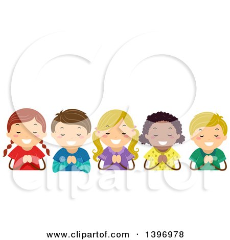 Clipart of a Group of Students Praying - Royalty Free Vector Illustration by BNP Design Studio