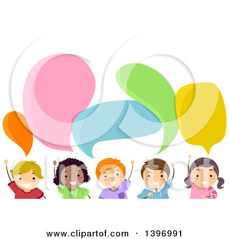Clipart of a Group of Children Under Speech Bubbles - Royalty Free Vector Illustration by BNP Design Studio