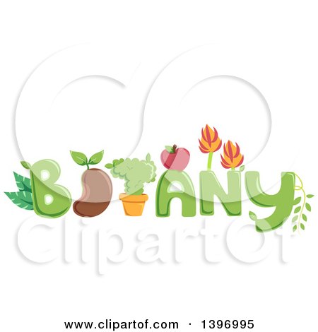 Clipart of the Word Botany with Plants, Fruit and a Bean - Royalty Free Vector Illustration by BNP Design Studio