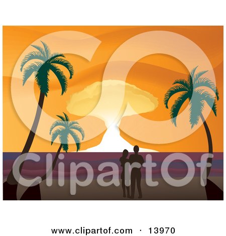 Romantic Couple Watching the Sunset on a Tropical Beach Clipart Illustration by Rasmussen Images