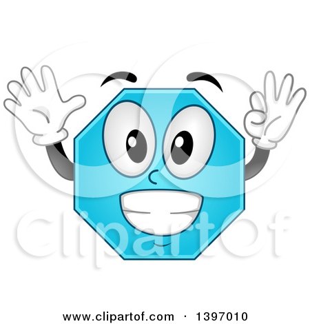 Clipart of a Happy Blue Octagon Shape Character - Royalty Free Vector Illustration by BNP Design Studio