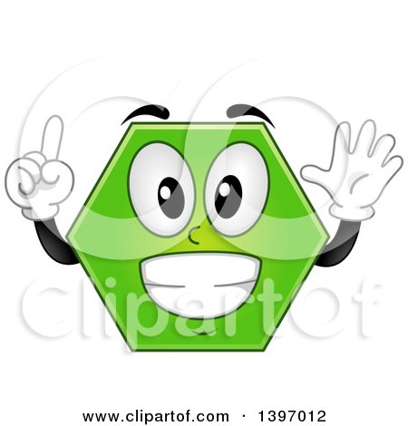 Clipart of a Happy Green Hexagon Shape Character - Royalty Free Vector Illustration by BNP Design Studio