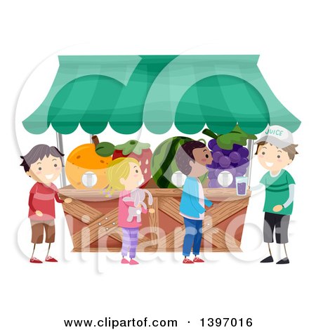 Clipart of a Group of Children at a Fruit Juice Stand - Royalty Free Vector Illustration by BNP Design Studio