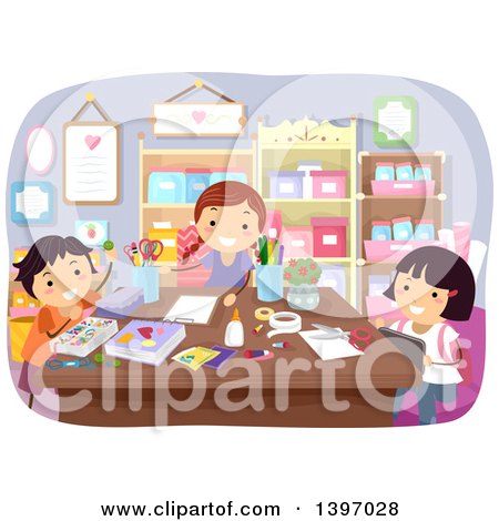 Clipart of a Group of Children Doing Crafts - Royalty Free Vector Illustration by BNP Design Studio