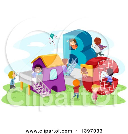 Clipart of a Playground with ABC Structures and Playing Children - Royalty Free Vector Illustration by BNP Design Studio