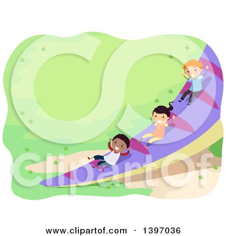 Clipart of Children Going down a Dinosaur Tail Slide - Royalty Free Vector Illustration by BNP Design Studio