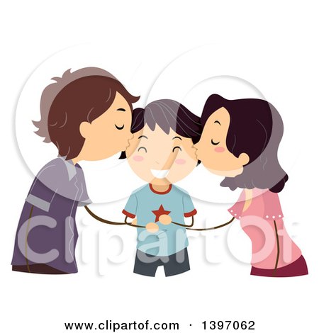 Clipart of a Loving Mother and Father Kissing Their Son - Royalty Free Vector Illustration by BNP Design Studio