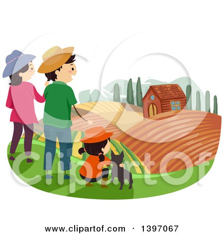 Clipart of a Happy Family on a Farm Tour - Royalty Free Vector Illustration by BNP Design Studio