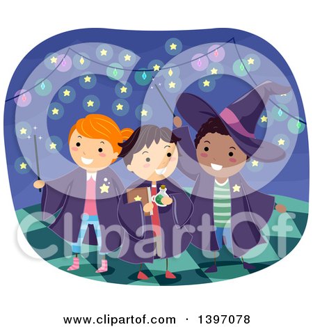 Clipart of a Group of Children Playing with Magic Wands - Royalty Free Vector Illustration by BNP Design Studio