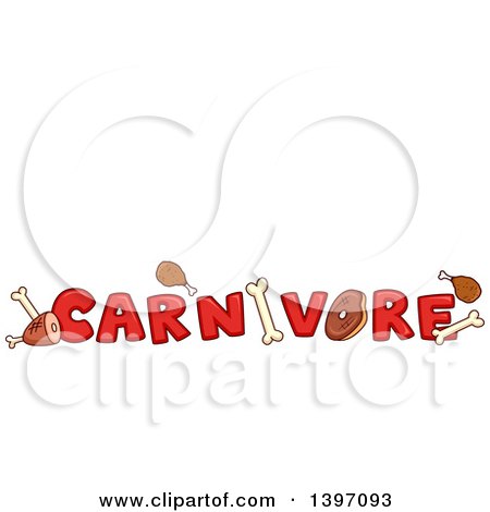 Clipart of a Red Word of Carnivore with Meats and Bones - Royalty Free Vector Illustration by BNP Design Studio