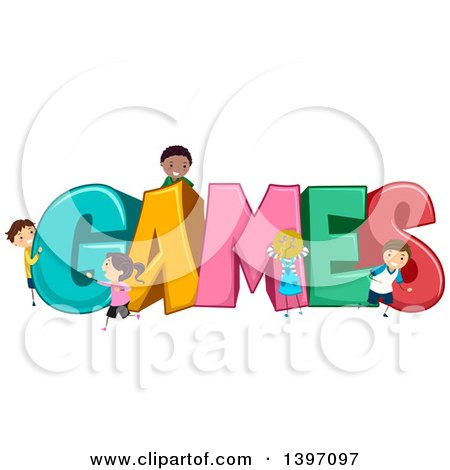 Clipart of Happy Children Playing Around the Word GAMES - Royalty Free Vector Illustration by BNP Design Studio