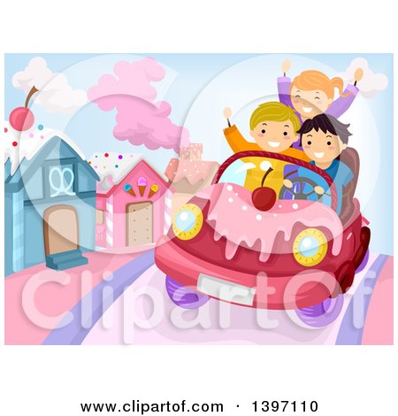Clipart of a Group of Children Riding in a Candy Car - Royalty Free Vector Illustration by BNP Design Studio