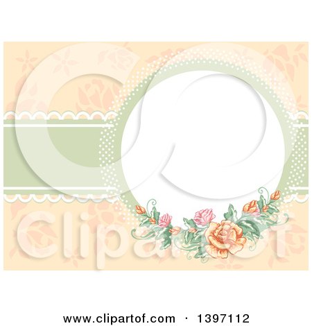 Clipart of a Circular Frame with Roses on Pastel - Royalty Free Vector Illustration by BNP Design Studio