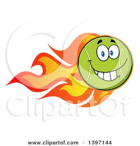 Clipart of a Cartoon Happy Tennis Ball Character Mascot with Flames - Royalty Free Vector Illustration by Hit Toon
