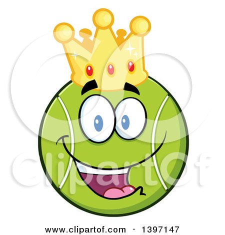 Clipart of a Cartoon Happy Tennis Ball Character Mascot Wearing a Crown - Royalty Free Vector Illustration by Hit Toon