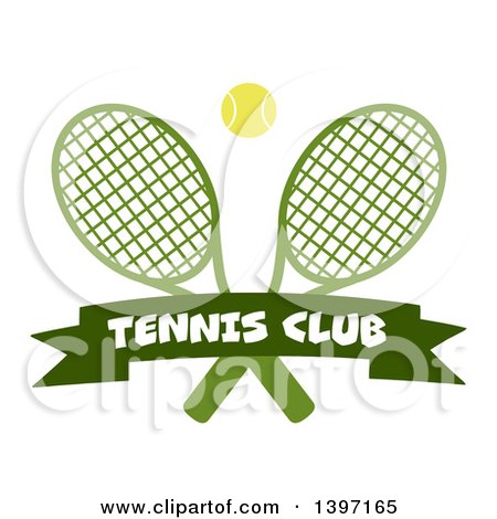 Clipart of a Ball over Crossed Tennis Rackets and a Club Banner - Royalty Free Vector Illustration by Hit Toon