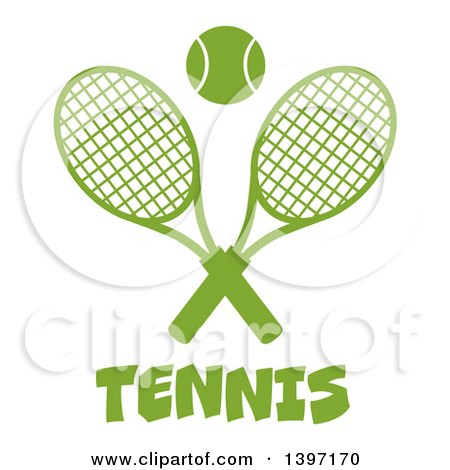 Clipart of a Green Silhouetted Ball over Text and Crossed Tennis Rackets - Royalty Free Vector Illustration by Hit Toon