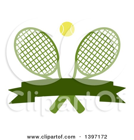 Clipart of a Ball over Crossed Tennis Rackets with a Blank Banner - Royalty Free Vector Illustration by Hit Toon