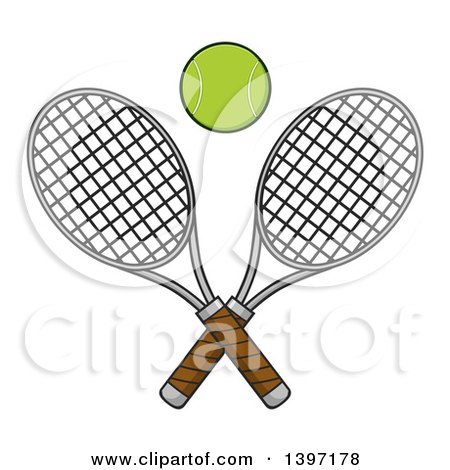 Clipart of a Ball over Crossed Tennis Rackets - Royalty Free Vector Illustration by Hit Toon