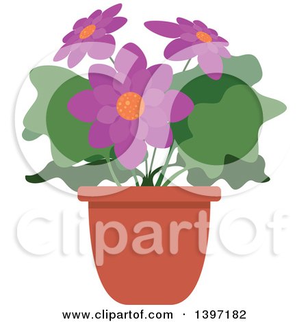 Clipart of a Potted Flowering Plant - Royalty Free Vector Illustration by dero