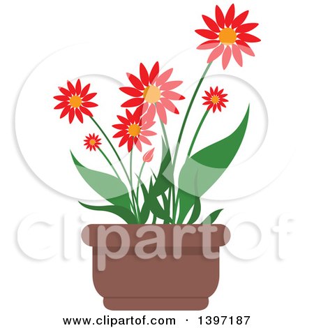 Clipart of a Potted Flowering Plant - Royalty Free Vector Illustration by dero