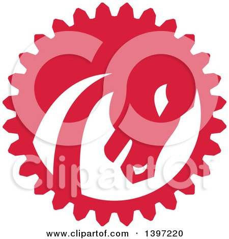 Clipart of a Retro Red and White War Horse Head in a Gear Circle - Royalty Free Vector Illustration by patrimonio