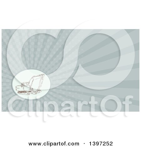 Clipart of a Sketched Mechanical Excavator and Rays Background or Business Card Design - Royalty Free Illustration by patrimonio